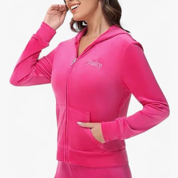 Juicy Couture Tops - Juicy Couture | Bling Velour Full Zip Hoodie in Free Love Pink Size Medium